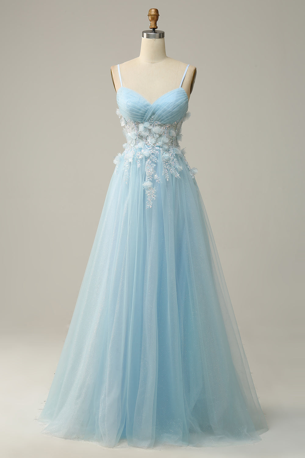 ZAPAKA Women Light Blue Corset Prom Dress with Appliques A-Line