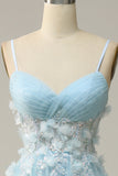 A Line Spaghetti Straps Sky Blue Ball Dress with Appliques