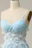 A Line Spaghetti Straps Sky Blue Ball Dress with Appliques