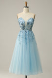 A Line Midi Sweetheart Sequins Sky Blue Ball Dress