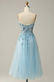 A Line Midi Sweetheart Sequins Sky Blue Ball Dress