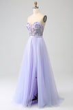 Lavender A Line Sweetheart Tulle Corset Ball Dress with Slit