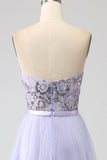 Lavender A Line Sweetheart Tulle Corset Ball Dress with Slit