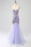 Lavender Mermaid Sweetheart Strapless Corset Ball Dress with Beading