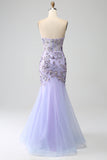 Lavender Mermaid Sweetheart Strapless Corset Ball Dress with Beading