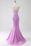 Lilac Mermaid Sweetheart Strapless Corset Ball Dress with Slit