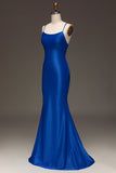 Simple Royal Blue Satin Mermaid Long Ball Dress