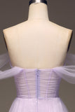 Lilac Off the Shoulder A Line Tulle Princess Ball Dress With Slit