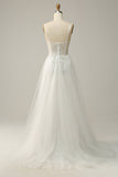 A Line Spaghetti Straps White Long Ball Dress with Appliques