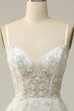 A Line Spaghetti Straps White Long Ball Dress with Appliques