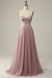 A Line Sweetheart Grey Purple Long Ball Dress with Appliques
