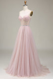 Light Pink A-Line Sweetheart Tulle Corset Ball Dress