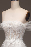 White Off the Shoulder A Line Corset Ball Dress with Appliques