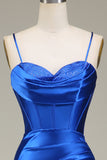 Royal Blue Spaghetti Straps Mermaid Long Ball Dress With Slit
