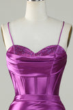 Dark Purple Spaghetti Straps Mermaid Long Ball Dress With Slit