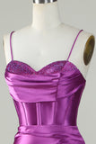Dark Purple Spaghetti Straps Mermaid Long Ball Dress With Slit