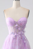 Lavender A-Line Sweetheart Printed Strapless Corset Ball Dress with Beading