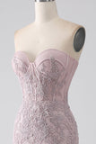 Sparkly Strapless Mermaid Sweetheart Corset Ball Dress with Appliques