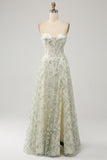 Light Green A-Line Sweetheart Corset Embroidered Ball Dress with Slit