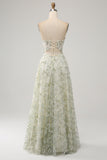 Light Green A-Line Sweetheart Corset Embroidered Ball Dress with Slit