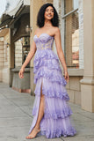 Princess A Line Sweetheart Lavender Corset Ball Dress with Tiered Lace