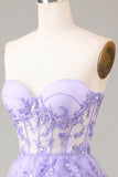 Lavender Strapless Tiered Tulle Corset Ball Dress with Appliques