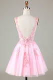 Pink Glitter Cute Short Ball Dress with Appliques