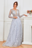 Light Blue Beaded Ball Dress with Sleeves