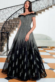 Sparkly Black Sequin Beaded Evening Dress