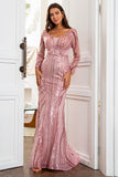 Mermaid V Neck Blush Sequins Mother Dress