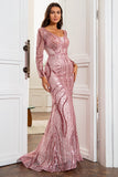 Mermaid V Neck Blush Sequins Mother Dress