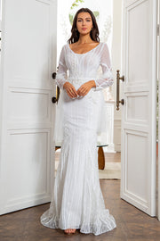 Mermaid White Mother Dress Long Sleeves
