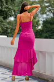 Fuchsia Backless High-Low Chiffon Formal Prom Party Dress With Ruffle