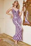 Sheath Spaghetti Straps Purple Sequins Plus Size Ball Dress with Split Front
