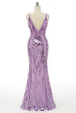 Sparkly Purple Sequins Backless Long Ball Dress