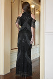 Black Halter Sequin Fringe Long Ball Dress With Tassels