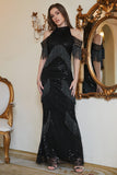 Black Halter Sequin Fringe Long Ball Dress With Tassels