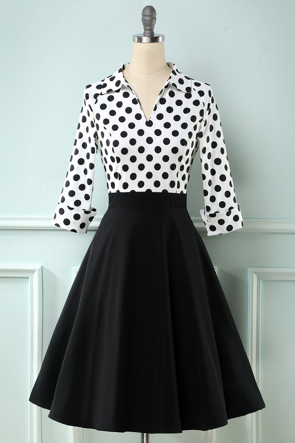 Black and White Polka Dots 1950s Dress