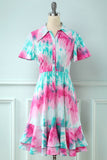 Blue and Pink Tie Dye Fishtail Dress