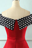 Off Shoulder Red Polka Dots Vintage 1950s Dress