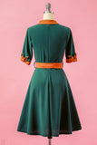 Green V Neck Patchwork Swing Party Vintage 1950s Dress
