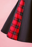 Black Patchwork Plaid V Neck Swing Party Dress