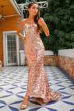 Glittery Champagne Sequins Long Ball Dress