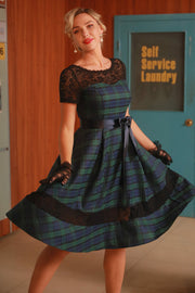 Green Gingham Vintage 1950s Dresses with Lace
