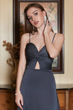 Black Spaghetti Straps Midi Simple Ball Dress with Hollow Out