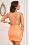 Sparkly Orange Sequins Tight Short Cocktail Dress