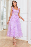 Unique A Line Purple Corset Ball Dress with Butterflies Appliques