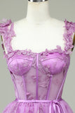 Cute A Line Sweetheart Purple Corset Cocktail Dress with Appliques