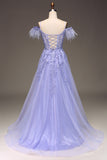 A-Line Cold Shoulder Lilac Corset Ball Dress with Appliques