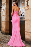 Pink Spaghetti Straps Glitter Sequin Mermaid Ball Dress with Slit
